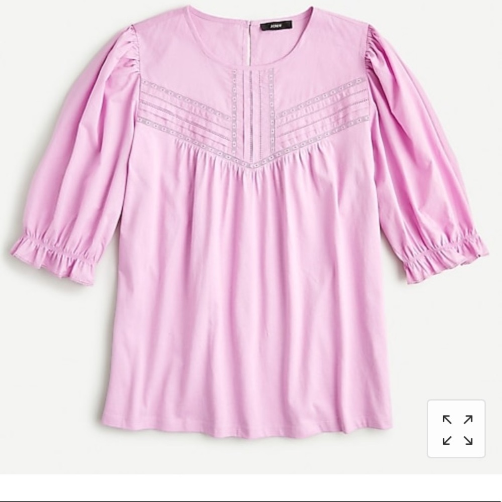 J. Crew pink puffed-sleeve woven lace top